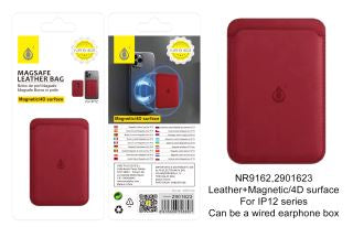 NR9162 Magnetic Leather Card Holder for iPhone 12, Red