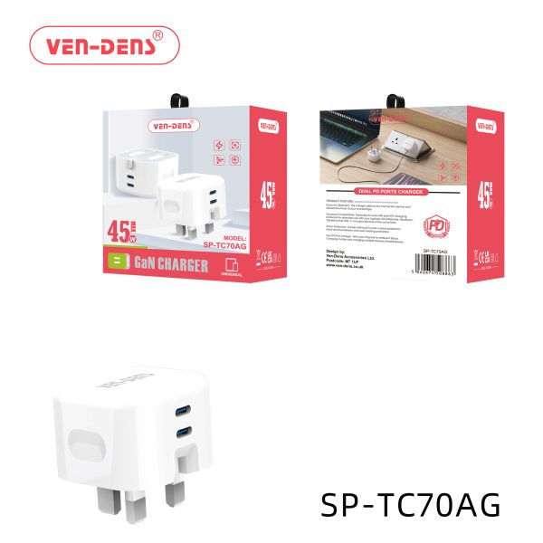 45W GaN Charger Dual Port Charger Plug (SP-TC70AG)