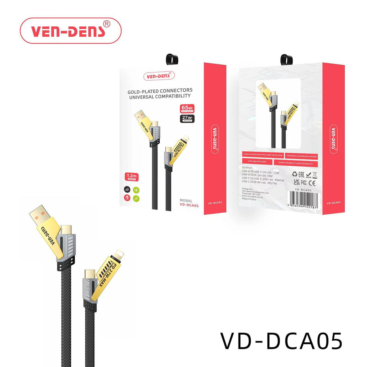 4 in 1 gold plated connectors universal compatibility 65w cable