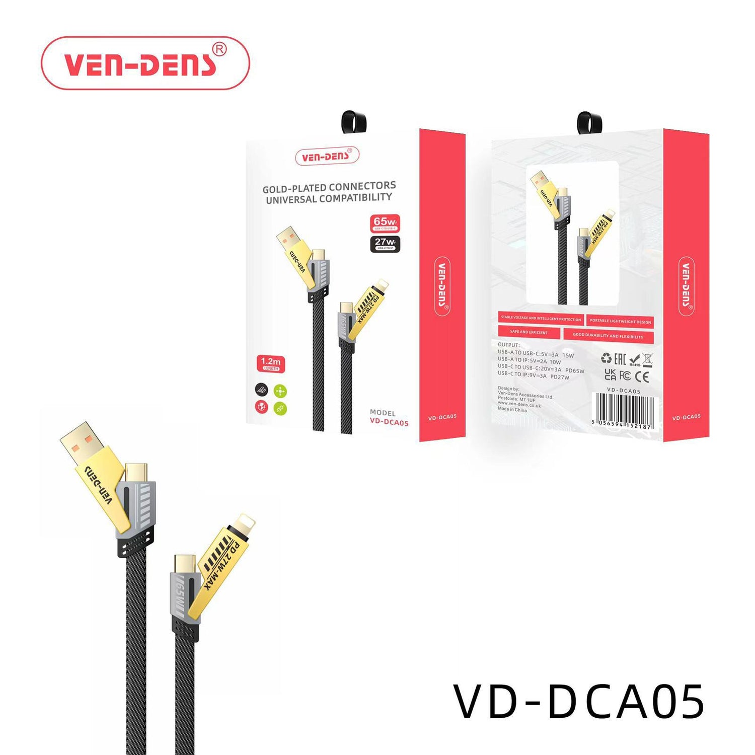 4 in 1 gold plated connectors universal compatibility 65w cable