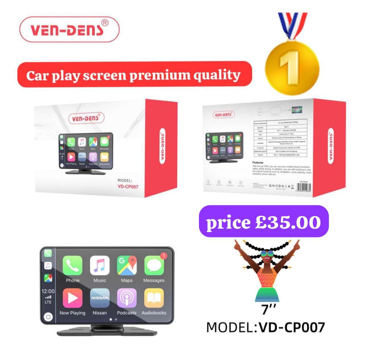 in-car infotainment CarPlay Type-C IPS 7″ Display