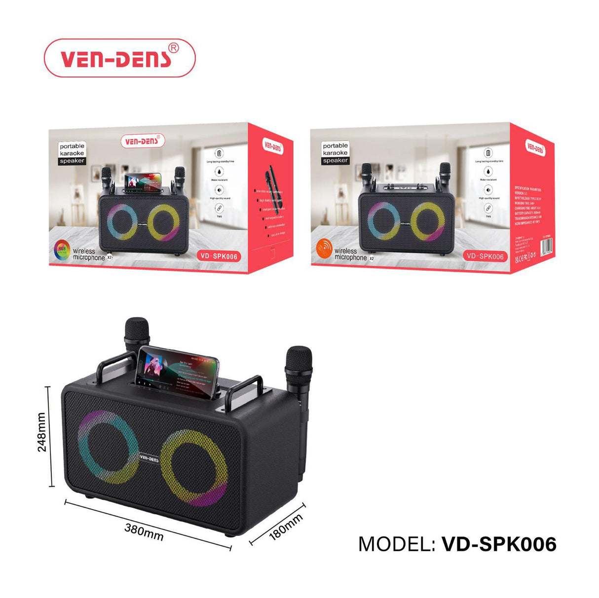 PORTABLE KARAOKE SPEAKER WITH 2x WIRELESS MICROPHONE (SPK006)