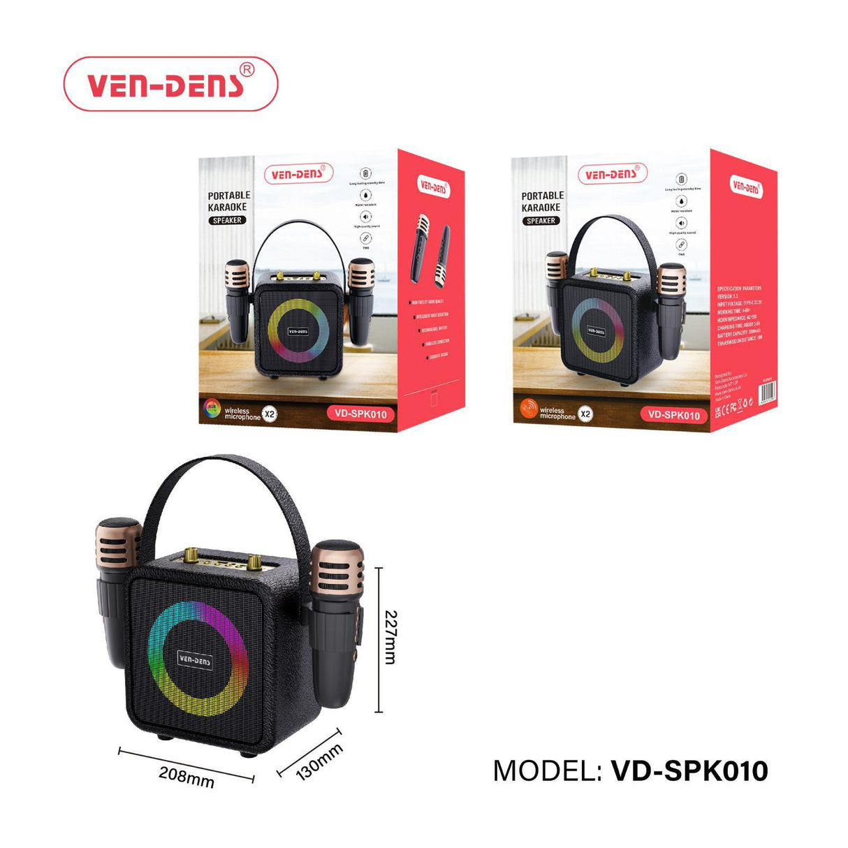 PORTABLE KARAOKE SPEAKER WITH 2x WIRELESS MICROPHONE (SPK010)