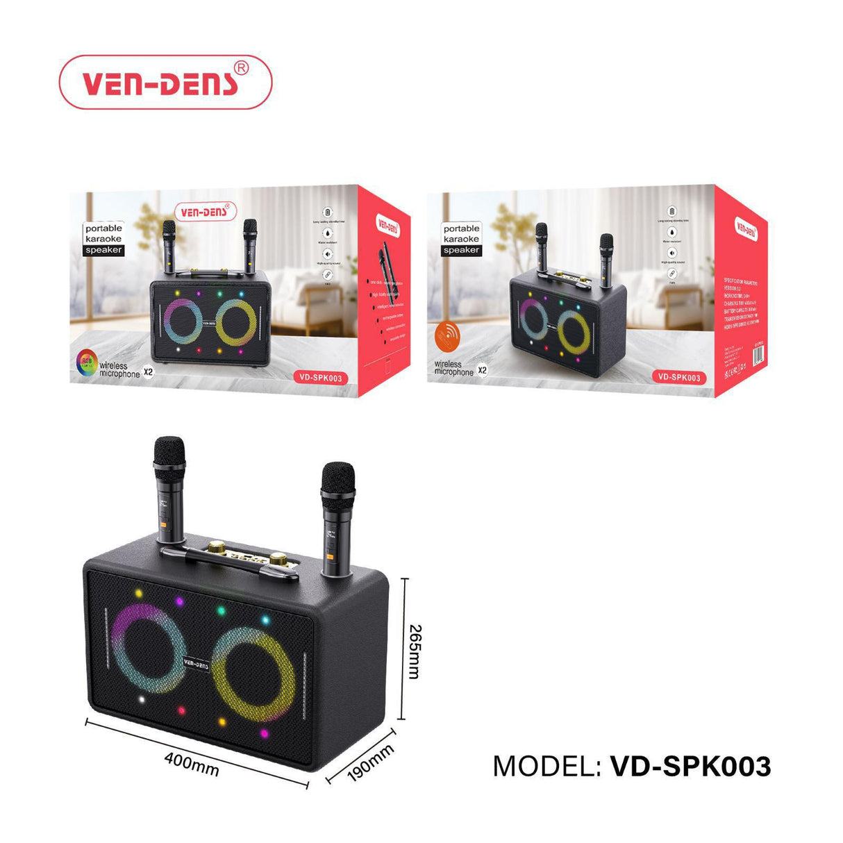 PORTABLE KARAOKE SPEAKER WITH 2x WIRELESS MICROPHONE (SPK003)