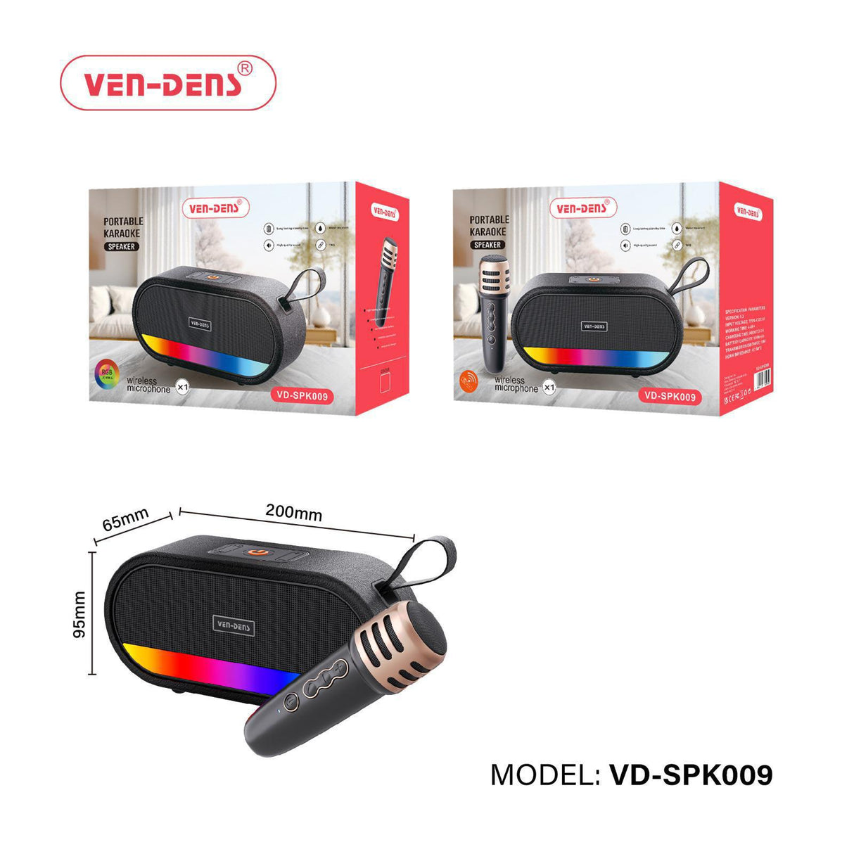 PORTABLE KARAOKE SPEAKER WITH 1x WIRELESS MICROPHONE (SPK009)