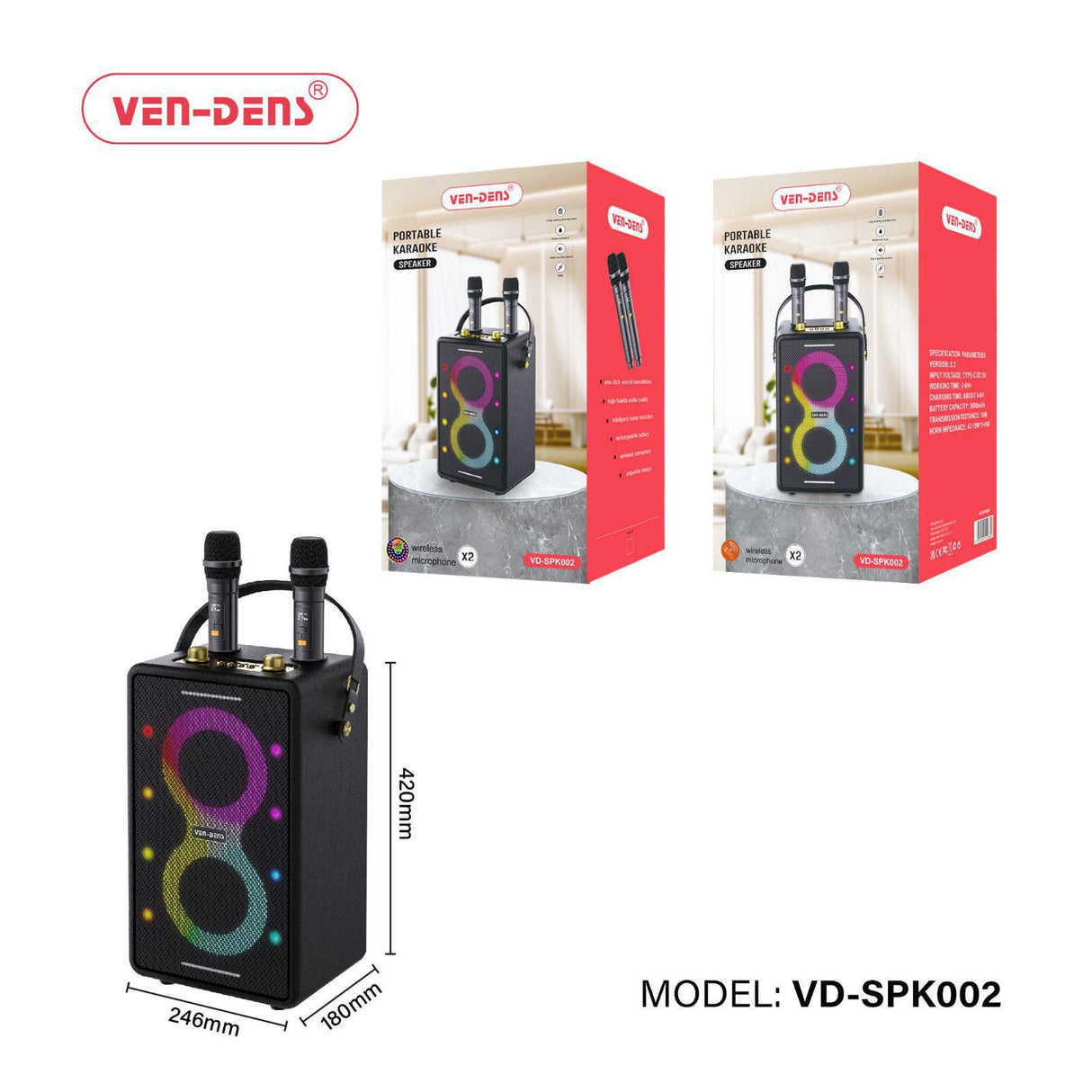 PORTABLE KARAOKE SPEAKER WITH 2x WIRELESS MICROPHONE (SPK002)