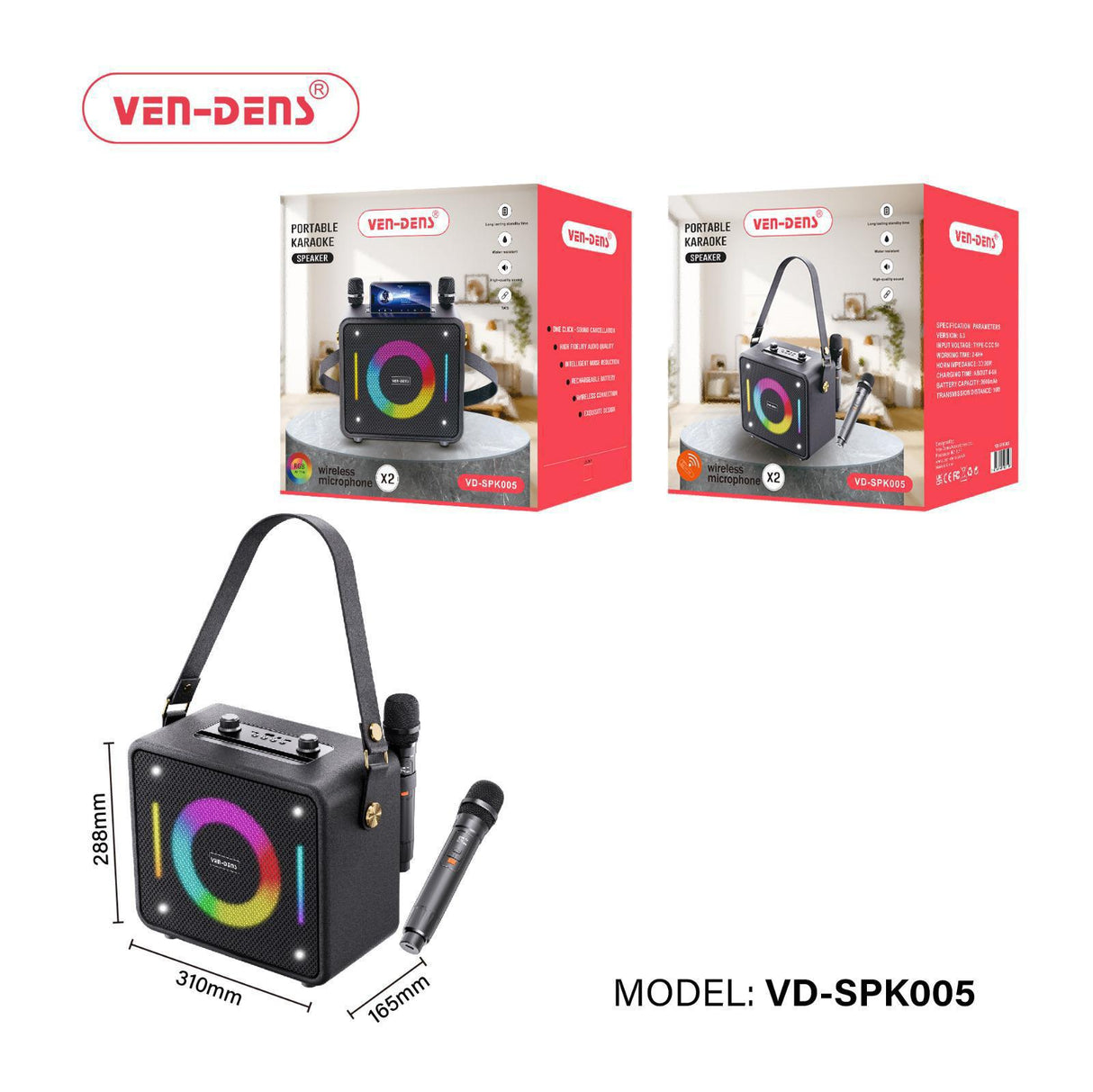 PORTABLE KARAOKE SPEAKER WITH 2x WIRELESS MICROPHONE (SPK005)