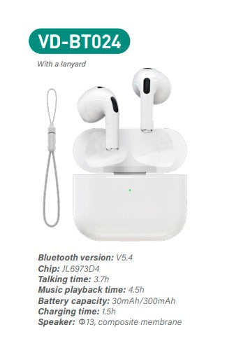 Tws HD Sound Wireless Bluetooth Earbuds With Charging Case(VD-BT024)
