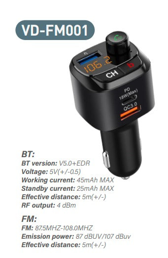 Car Charger & FM Player 2.1A USB + PD 18W