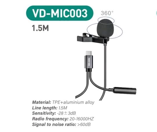 2 in 1 Lavalier Microphone to USB-C To 3.5mm Splitter