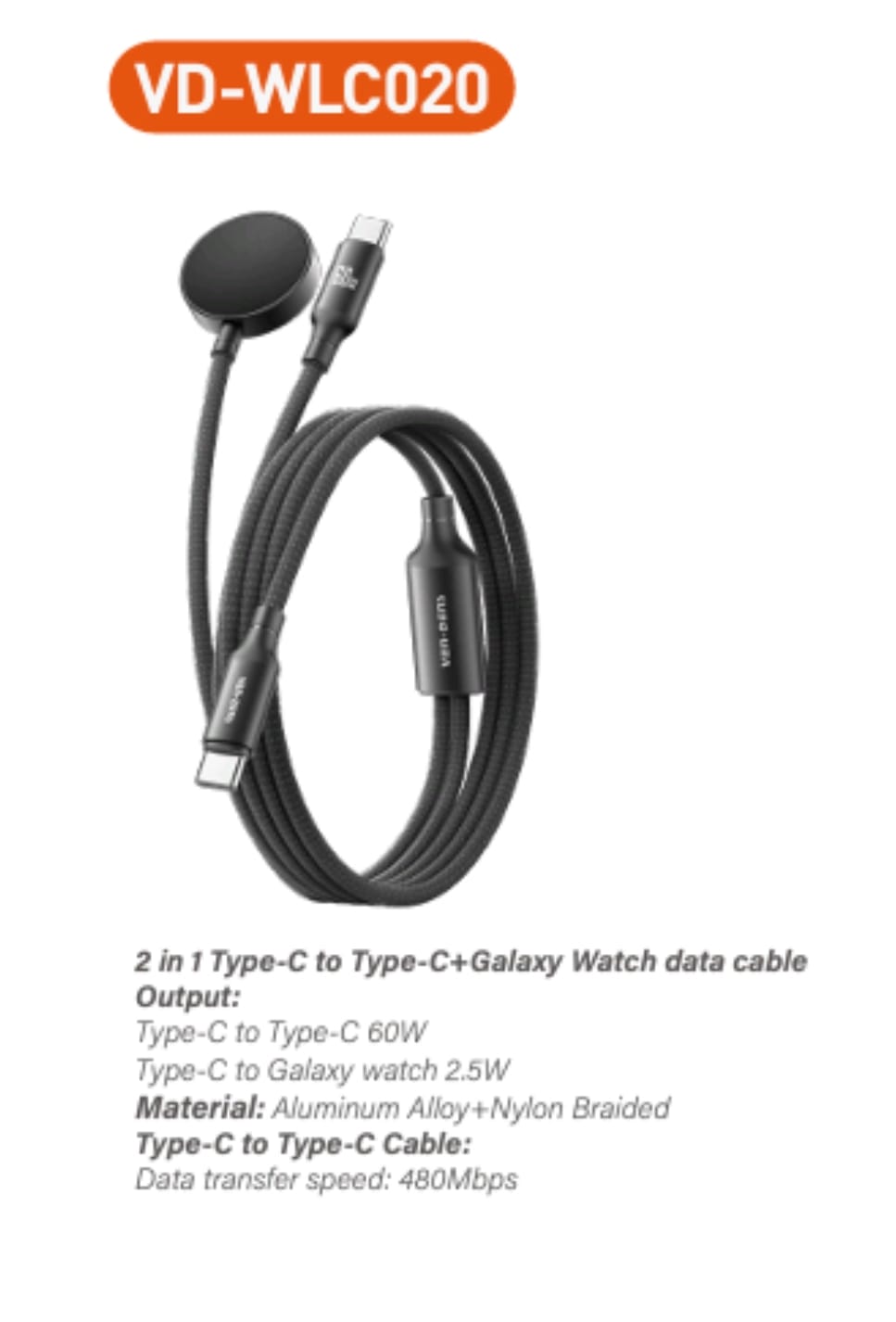 2in1 Type-c To Type-c iWatch Data cable (60w Max)