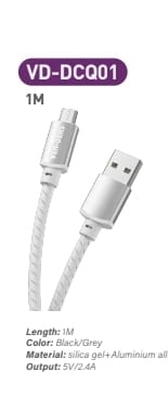 2.4A 5V Silicone Cable USB A To Micro USB Cable