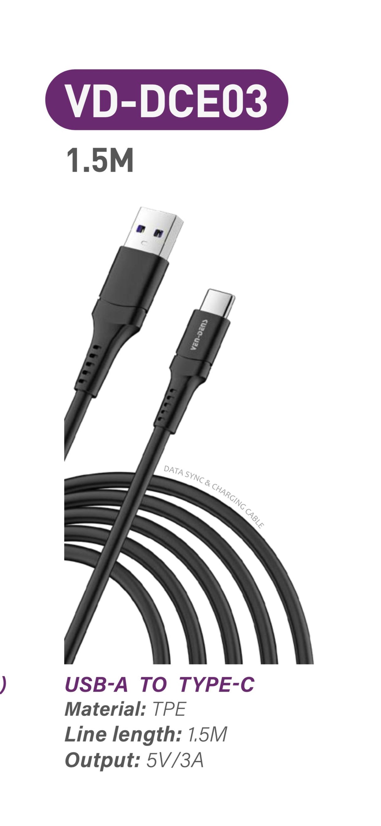 Data Sync & Fast Charging Cable USB A To TYPE C Cable