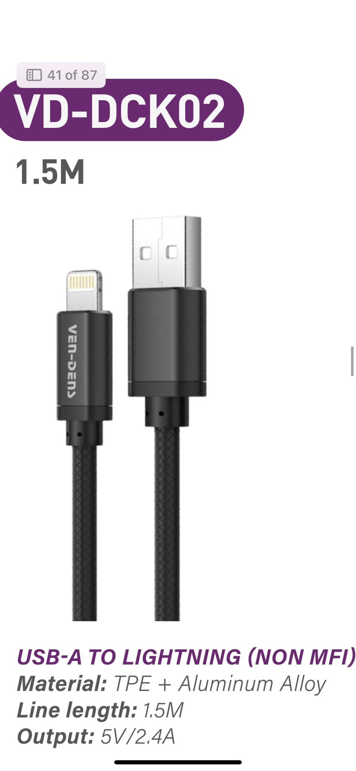 Data Sync & Fast Charging Cable USB A To Lightning Cable