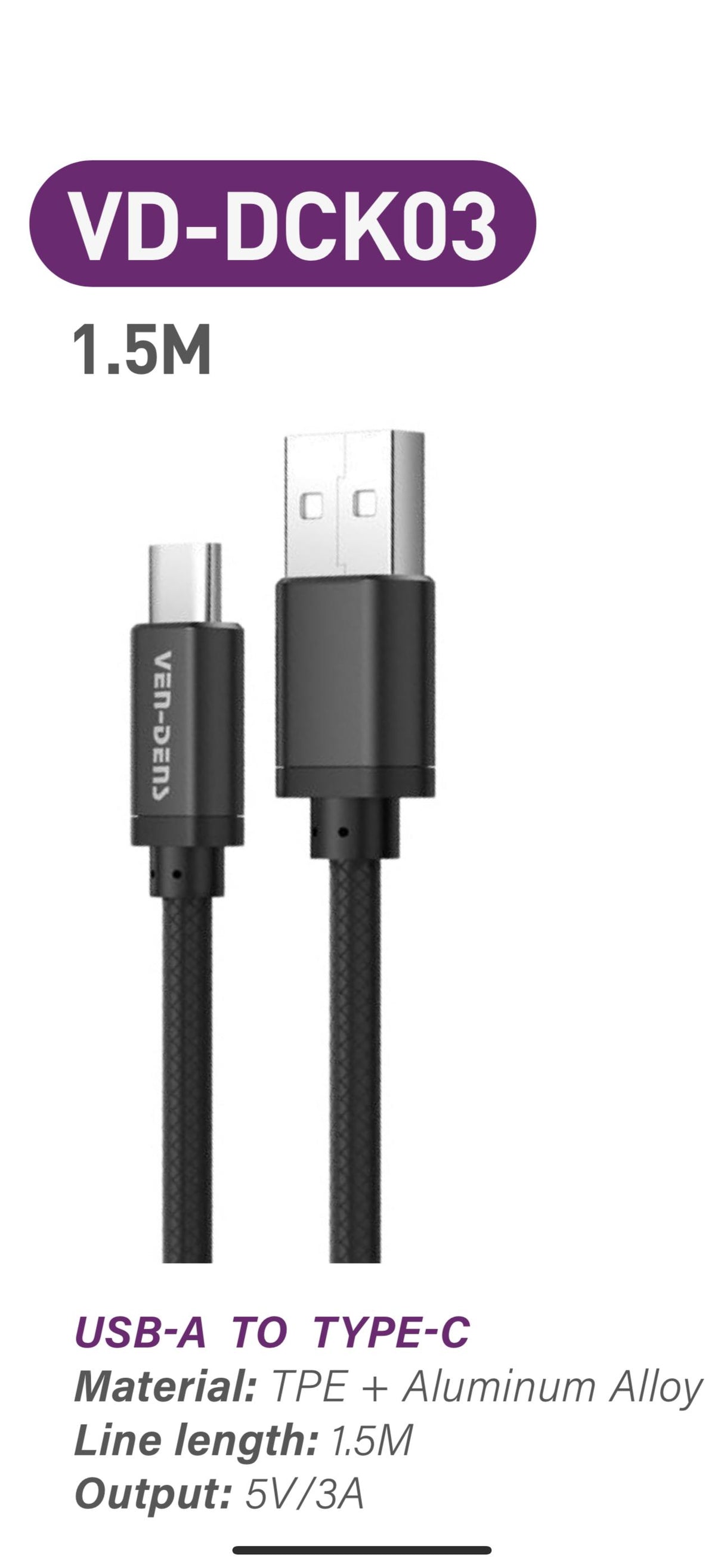 Data Sync & Fast Charging Cable USB A To TYPE C Cable