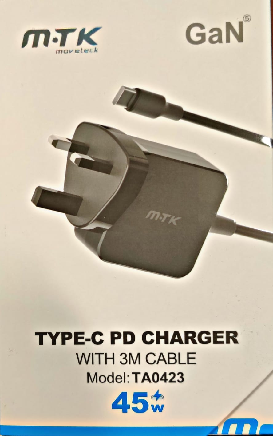 TA0423 45W Lap Top & Super Charging Mobile Phone Type-C PD Charger, with 3M Cable, Black