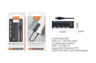 AT834 3.0 USB Hub, 4 Ports with Intrupter, 5Gbps Black