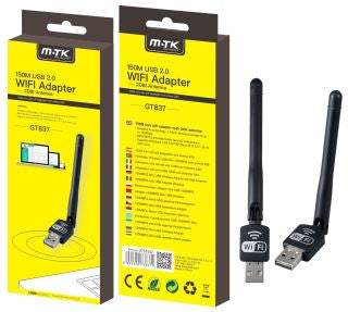 GT837 Mini USB Wifi Adaptor with Antenna 2DBI, 150Mbps, Black