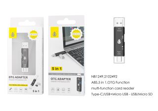 NB1249 5 in 1 OTG Adapter, USB 3.1 & Type-C To USB 2.0, Card Reader & 2.0 HUB, Black
