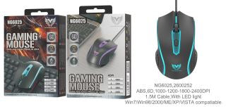 NG6025 Gaming Mouse 6D, 1.5M, DPI 1000-1200-1600-2400, RGB Light, Black