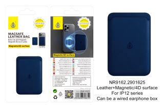 NR9162 Magnetic Leather Card Holder for iPhone 12, Blue