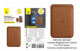 NR9162 Magnetic Leather Card Holder for iPhone 12, Brown