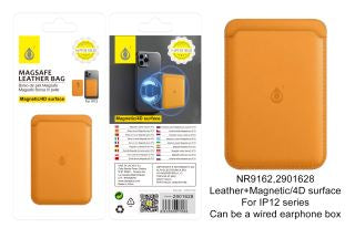 NR9162 Magnetic Leather Card Holder for iPhone 12, Orange