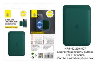 NR9162 Magnetic Leather Card Holder for iPhone 12, Dark Green