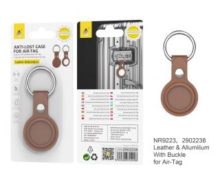 NR9223 Anti-Lost Air Tag Case, Leather & Aluminium, Brown