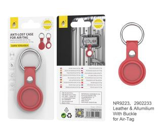 NR9223 Anti-Lost Air Tag Case, Leather & Aluminium, Red