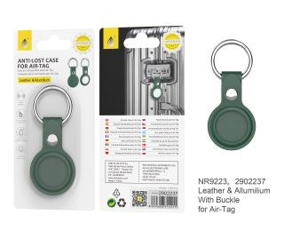 NR9223 Anti-Lost Air Tag Case, Leather & Aluminium, Green