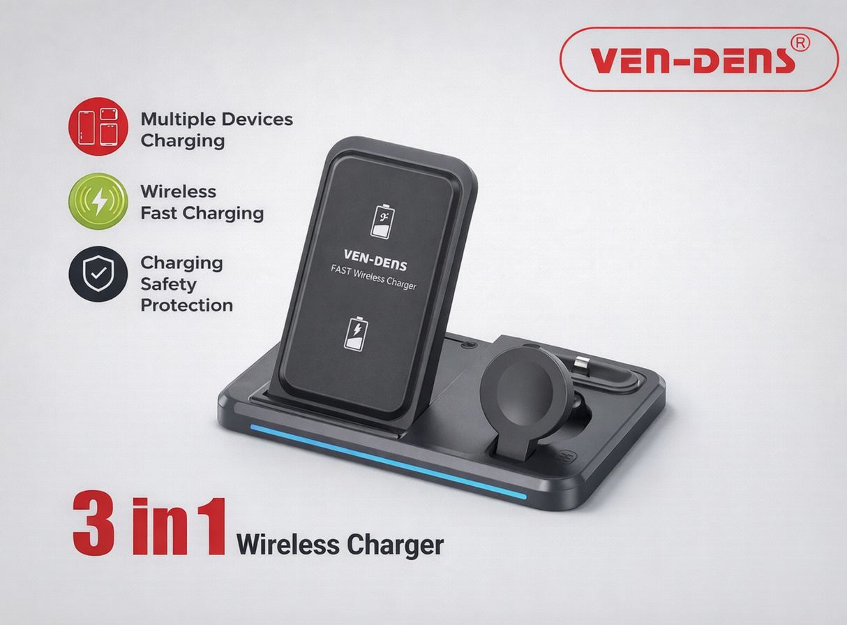 3-in-1 Fast Wireless Charging Station for Phone, AirPods & Smartwatch