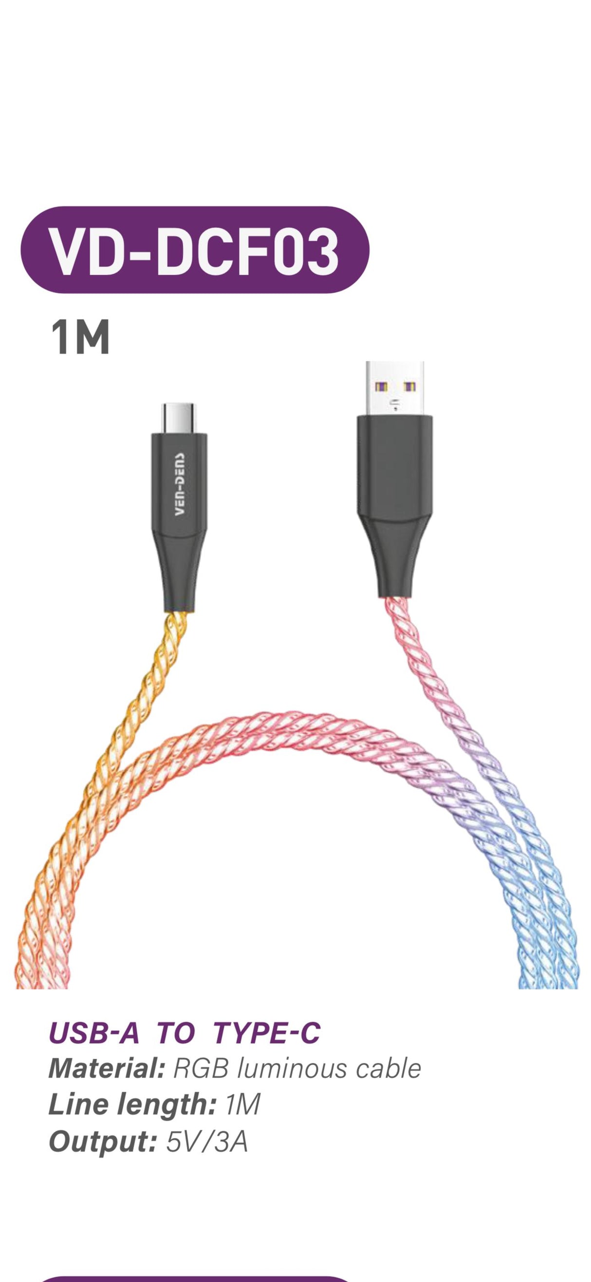 Illuminated Light Flowing Fast Charging Cable USB A To TYPE C Cable
