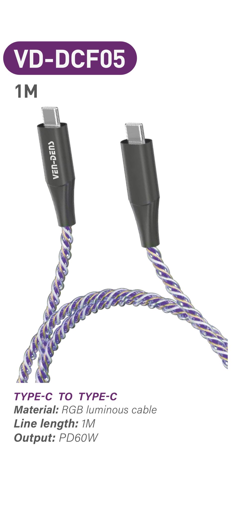 Illuminated Light Flowing Fast Charging Cable USB C To TYPE C Cable