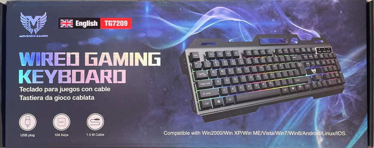 TG7209 Wired 114 Keys Gaming Keyboard, RGB Light, Win2000/Win XP/Win ME/Vista/Win 7/8/Android/Linux /iOS, 1.5M, English, Black