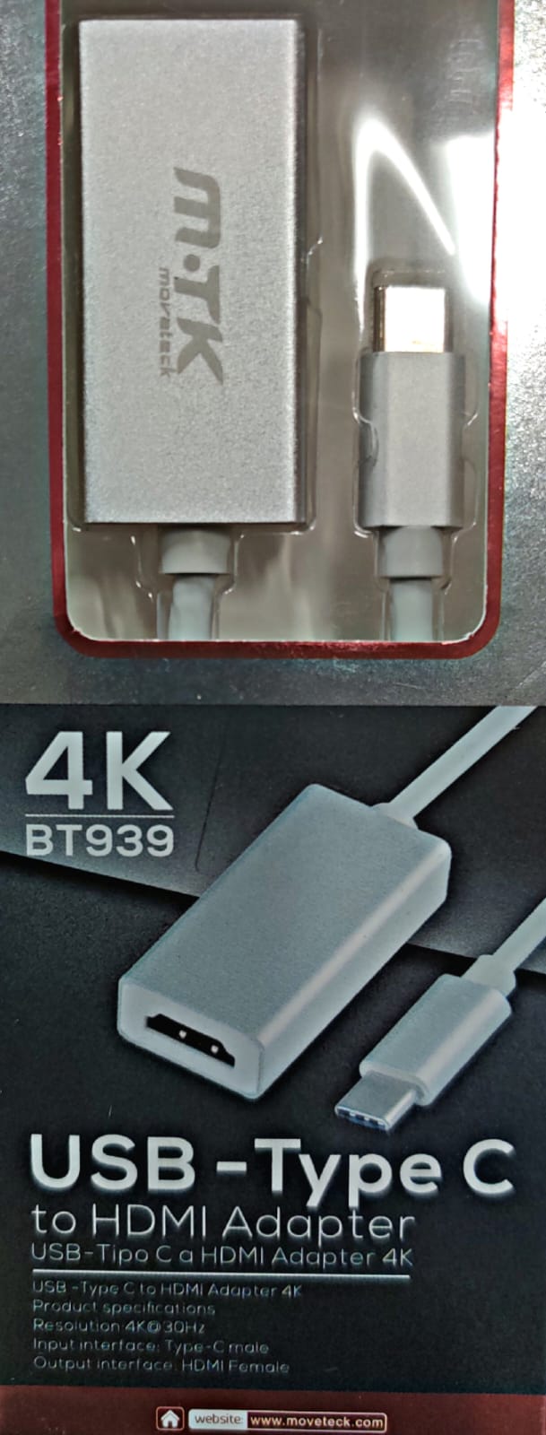 BT939 Type C to 4K HDMI connector, Silver