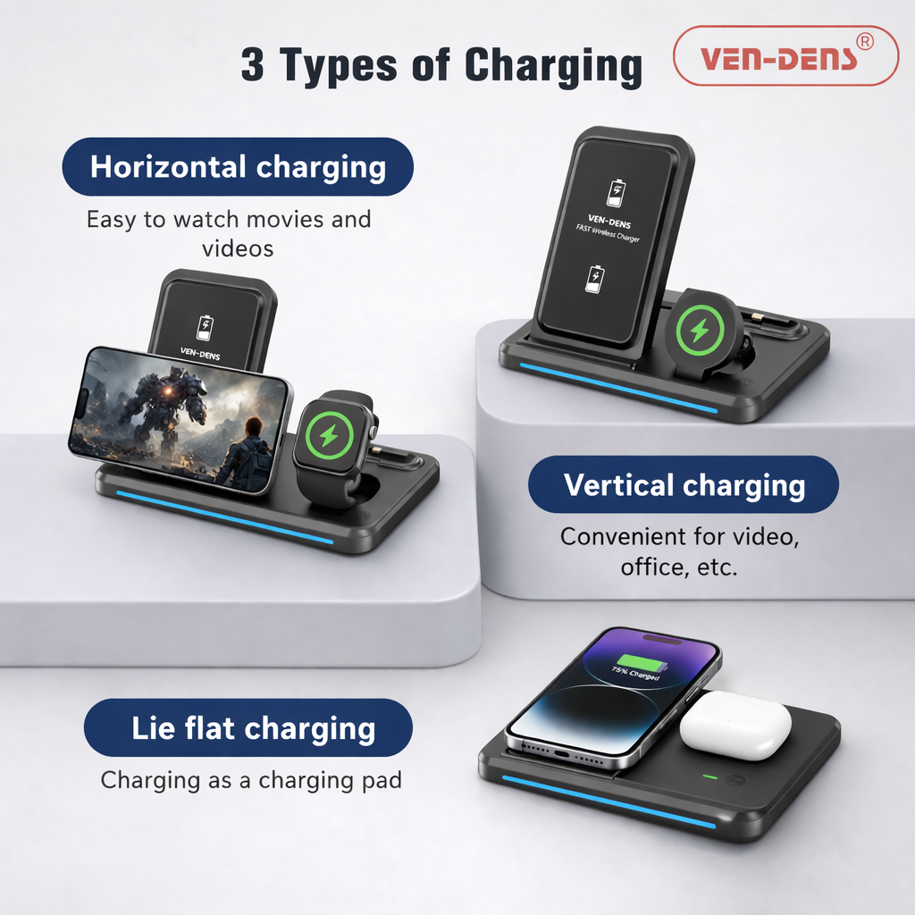 3-in-1 Fast Wireless Charging Station for Phone, AirPods & Smartwatch